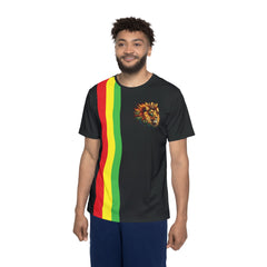 Rasta Lion Stripe Sports Jersey — Men's Black Athletic Tee with Red Yellow Green Stripe