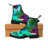 Make a bold fashion statement with Summer Vibes Boots. These stylish and comfortable boots feature a vibrant design of colorful islands, inspiring confidence with every step. Customize your own unique pair and elevate your casual style with these fashionable combat boots.