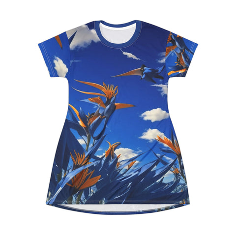 Floral Field of Blue T-Shirt Dress