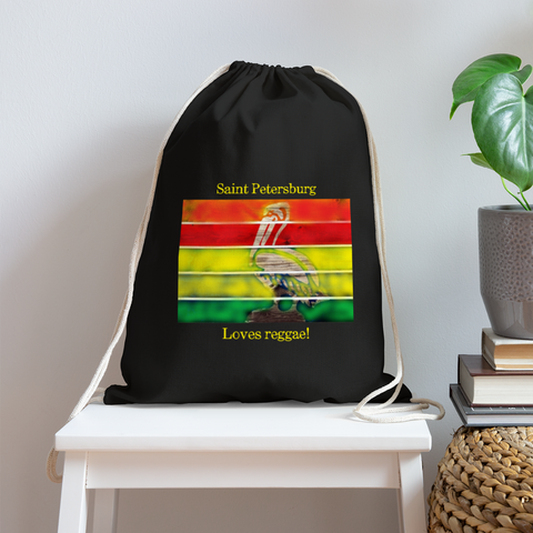 St Pete Loves Reggae Cotton Drawstring Bag - black