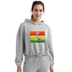 Women's Cropped Sr Pete Loves Reggae Hoodie - heather gray