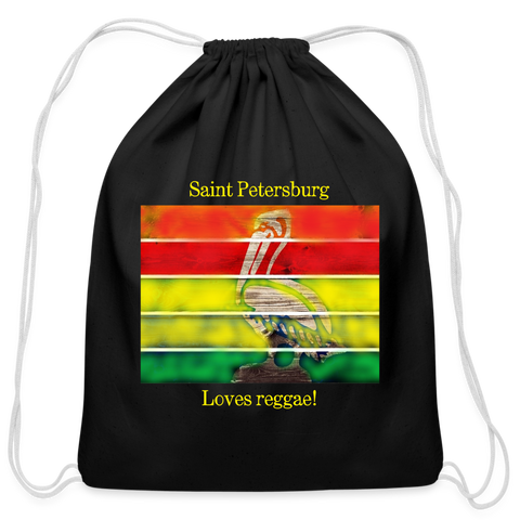 St Pete Loves Reggae Cotton Drawstring Bag - black