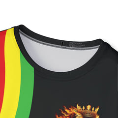 Rasta Lion Stripe Sports Jersey — Men's Black Athletic Tee with Red Yellow Green Stripe