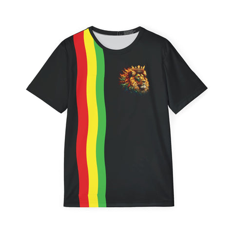 Rasta Lion Stripe Sports Jersey — Men's Black Athletic Tee with Red Yellow Green Stripe