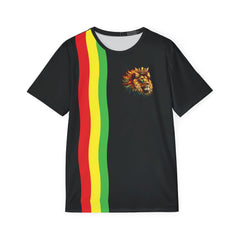 Rasta Lion Stripe Sports Jersey — Men's Black Athletic Tee with Red Yellow Green Stripe