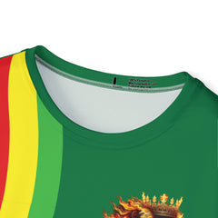 Green Rasta Lion Stripe Sports Jersey — Men's Black Athletic Tee with Red Yellow Green Stripe